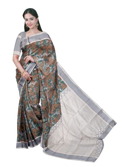 Gracecharm Art Soft Silk Magnolia Floral Print Border Saree