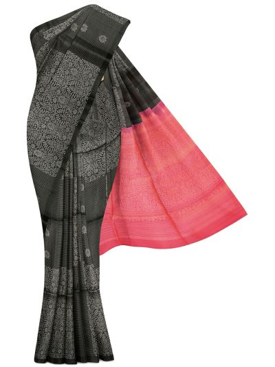 Gracecharm Pure Soft Silk Floral Damask Check Contrast Floral Pallu Saree