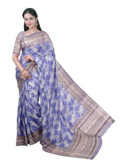 BlossomEase Elegant Super Netted Curved Leaf Floral Border Saree 