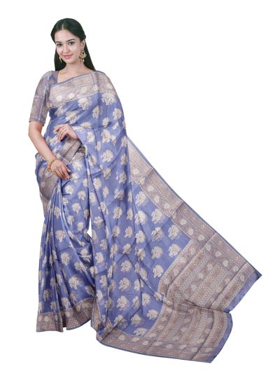 Gracecharm Super Net Floral Butta with Floral Vine Stripe Pallu Saree