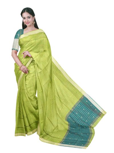 Gracecharm Chettinad Cotton Check Butta with Teal Blue Pallu Saree