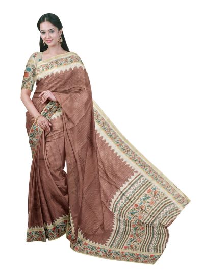 Gracecharm Semi Linen Micro Dotted Stripe with Bird Floral Pallu Saree
