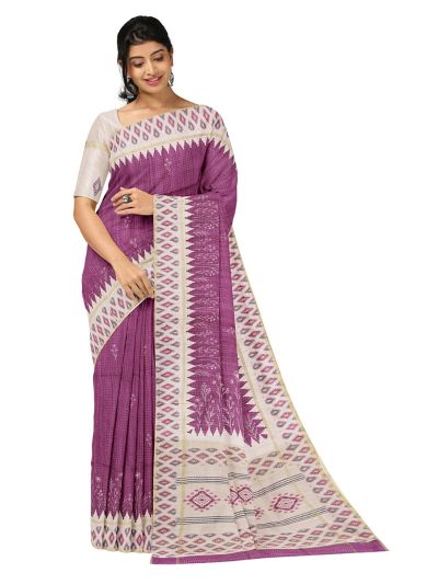Gracecharm Semi Linen Floral Butta with Geometric Diamond Pallu Saree