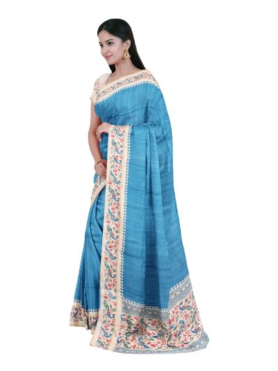 Gracecharm Semi Linen Dotted Stripe with Peacock Floral Pallu Saree