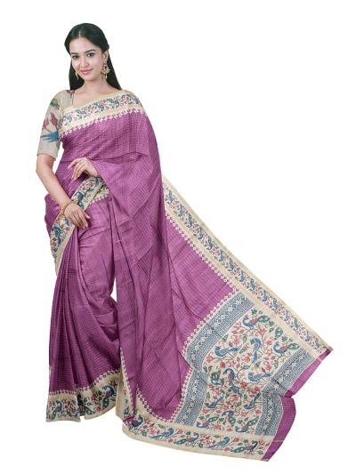 Gracecharm Semi Linen Micro Dotted Stripe with Peacock Floral Pallu Saree
