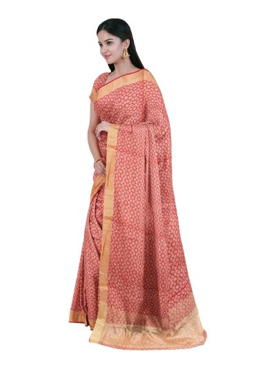 Gracecharm Semi Jute Geometric Oval Mesh with Panel Stripe Pallu Saree