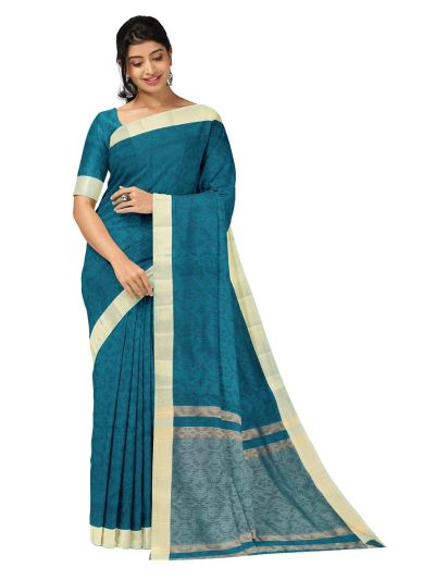 Gracecharm Semi Jute Geometric Floral Lattice with Stripe Panel Pallu Saree