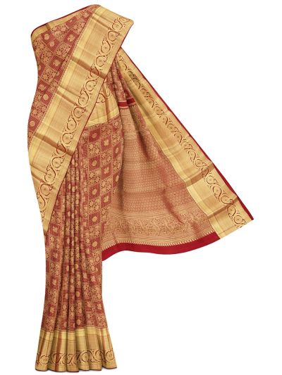 Vivaha Kanchipuram Pure Silk Elephant Geometric Check with Floral Zari Border Saree