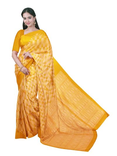 Gracecharm Art Soft Silk Geometric Check with Leaf Brocade Pallu Saree