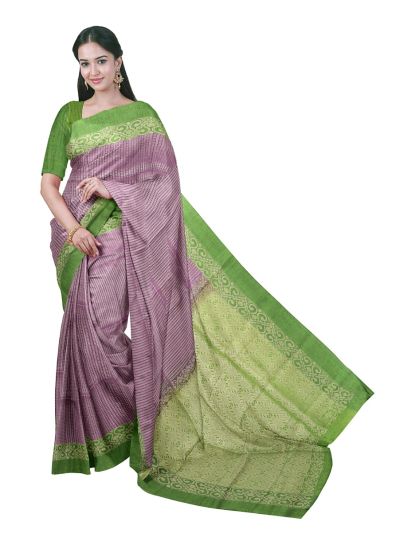 Gracecharm Art Soft Silk Fine Stripe with Geometric Diamond Brocade Pallu Saree