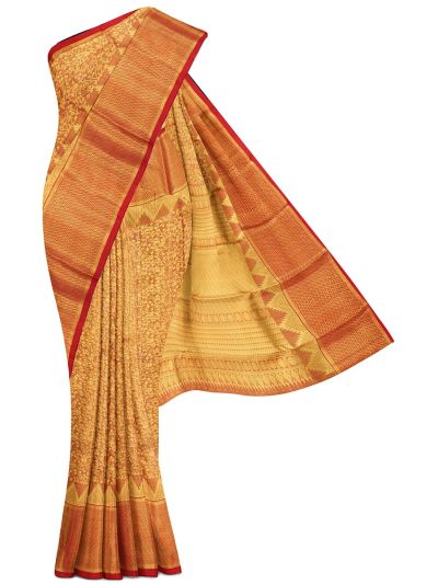 Vivaha Kanchipuram Pure Silk Floral Vine Jaal with Chevron Zari Pallu Saree