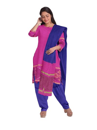 Graceful Essence Silk Cotton Abstract Geometric Ikat Border Dress Material
