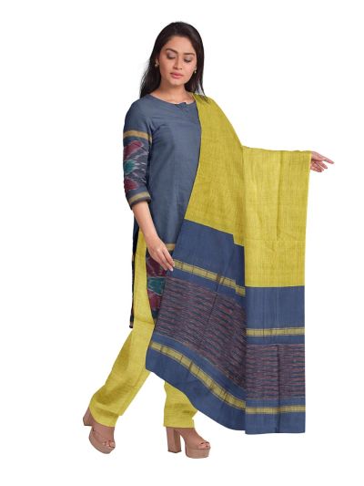 Graceful Essence Silk Cotton Ikat Butterfly Border Dress Material
