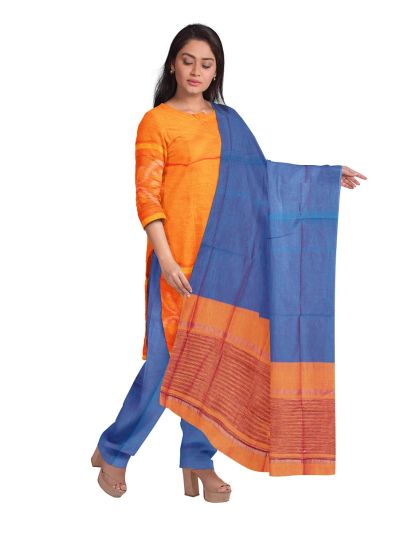 Graceful Essence Silk Cotton Floral Geometric Ikat Border Dress Material