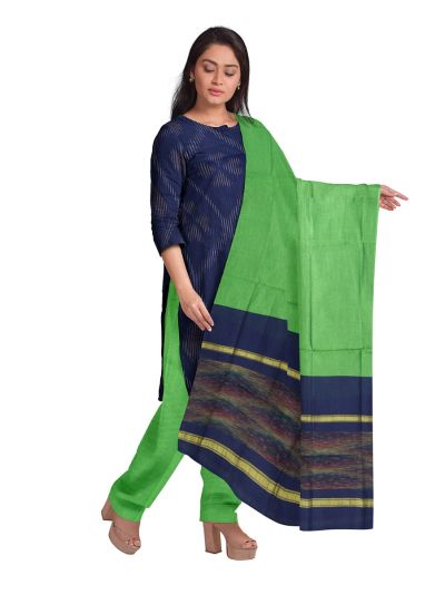 Graceful Essence Silk Cotton Navy Blue Geometric Diamond Ikat Dress Material