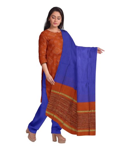 Graceful Essence Silk Cotton Rust Orange Geometric Diamond Ikat Dress Material