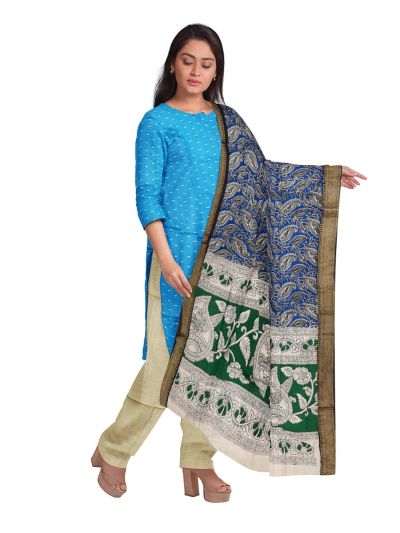 Graceful Essence Small Butta with Kalamkari Paisley Dupatta Dress Material