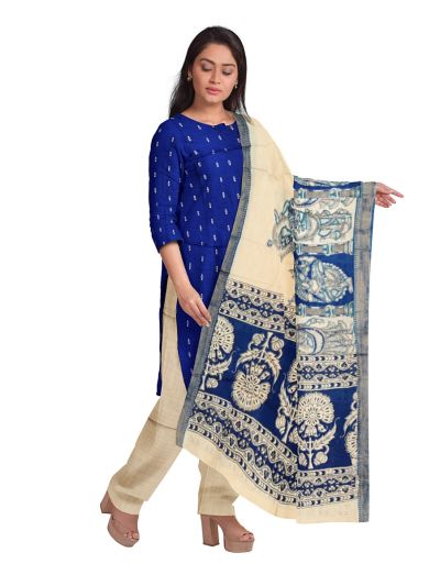 Graceful Essence Geometric Butta with Kalamkari Floral Dupatta Dress Material