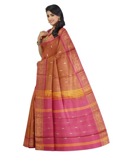 Kanmanie Vazhainaar Pattu Copper Brown Rani Pink Butta Saree