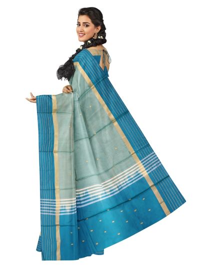 Kanmanie Vazhainaar Pattu Mint Aqua Teal Butta Striped Saree