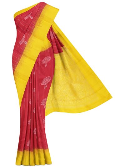 Gracecharm Pure Soft Silk Tree Motif with Geometric Brocade Pallu Saree