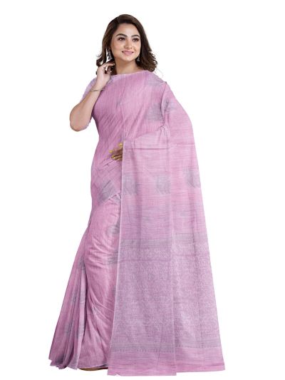 Kanmanie Softy Silk Pastel Mauve Butta Geometric Pallu Saree