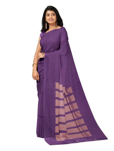 Kanmanie Softy Silk Royal Purple Zari Stripe Pallu Saree