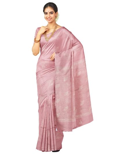 Kanmanie Softy Silk Dusty Rose Leaf Butta Zari Pallu Saree