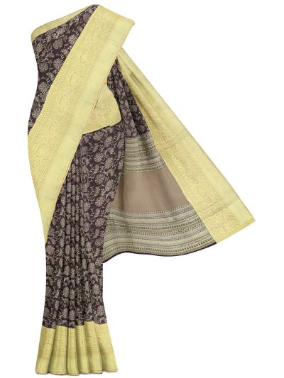 Vivaha Kanchipuram Pure Silk Floral Bird Jaal with Geometric Pallu Saree