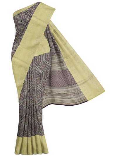 Vivaha Kanchipuram Pure Silk Hexagon Floral Motifs with Geometric Pallu Saree