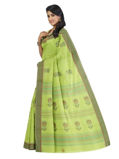 Kanmanie Cotton Floral Bud Butta with Geometric Stripe Pallu Saree