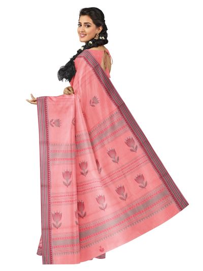 Kanmanie Cotton Floral Butta with Geometric Stripe Pallu 3 Inch Jacquard Border Saree