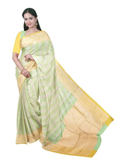 Banarasi Katan Silk Striped Floral Buta Jaal Pallu Saree