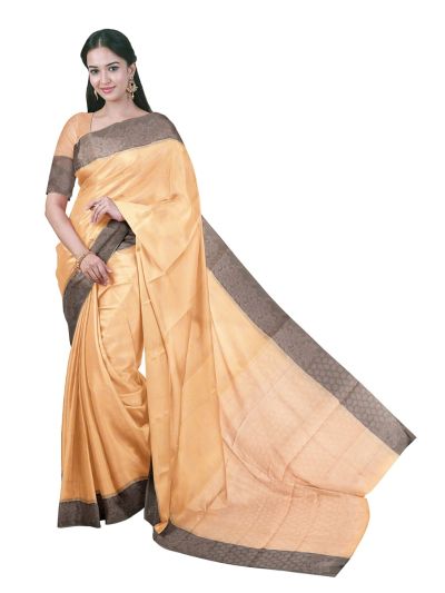 Gracecharm Kora Silk Cotton Peach Paisley Butta Border Saree