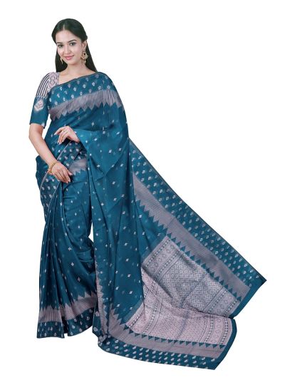 Gracecharm Kora Silk Cotton Butta with Temple Jacquard Border Saree