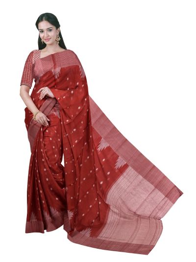 Gracecharm Kora Silk Cotton Teardrop Butta with Geometric Jaal Pallu Saree