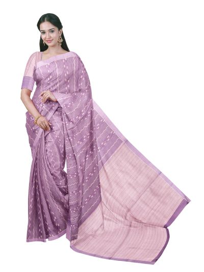 Gracecharm Kora Silk Cotton Mauve Pink Striped Butta Design Saree