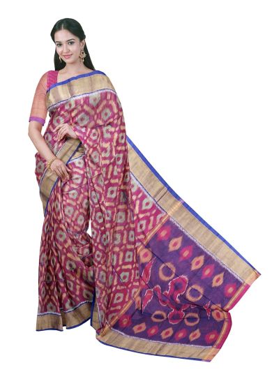 Gracecharm Pochampally Silk Cotton Ikat Diamond Floral Pallu Saree