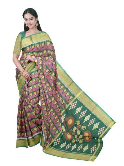 Gracecharm Pochampally Silk Cotton Diamond Butta Floral Vine Pallu Saree