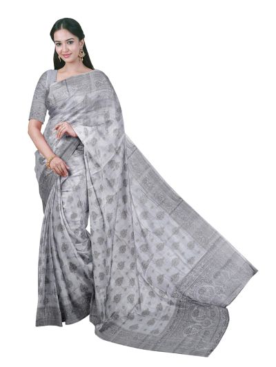 Gracecharm Semi Jute Floral Butta with Floral Jaal Pallu Saree