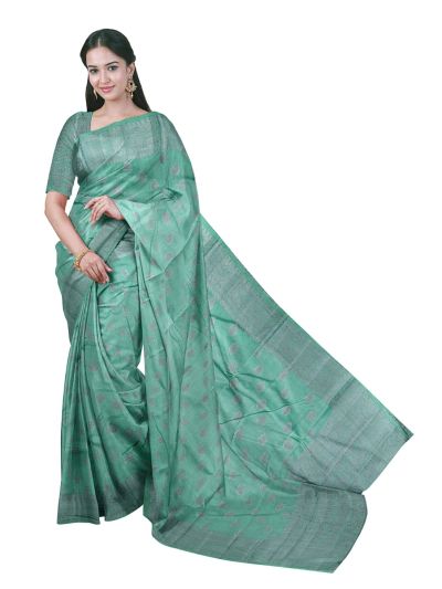 Gracecharm Semi Jute Butta with Floral Vine Wave Border Saree
