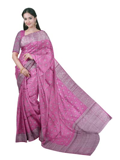 Gracecharm Semi Jute Butta with Floral Jaal Pallu Saree
