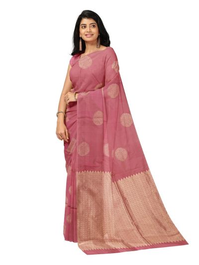 Gracecharm Art Soft Silk Round Medallion Butta with Geometric Brocade Pallu Saree