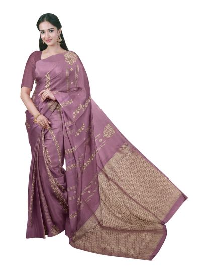 Gracecharm Art Soft Silk Geometric Stripe Butta with Diamond Brocade Pallu Saree