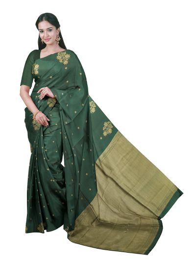 Gracecharm Art Soft Silk Floral Butta with Contrast Micro Brocade Pallu Saree