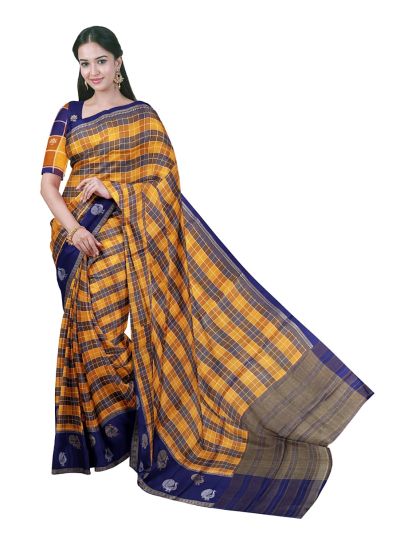 GraceCharm Fancy Viscose Tissue Checked Pattern with Contrast Border Saree