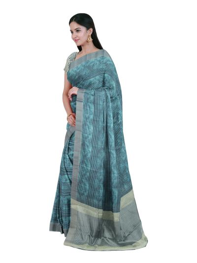 Gracecharm Semi Jute Geometric Diamond Jaal with Striped Pallu Border Saree