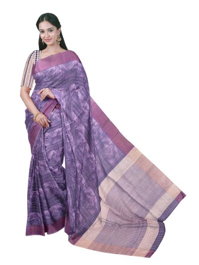 Gracecharm Semi Jute Geometric Diamond with Striped Pallu Border Saree