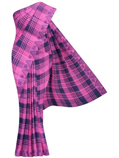 Gracecharm Elegant Cotton Bold Check Temple Border Saree - Without Blouse