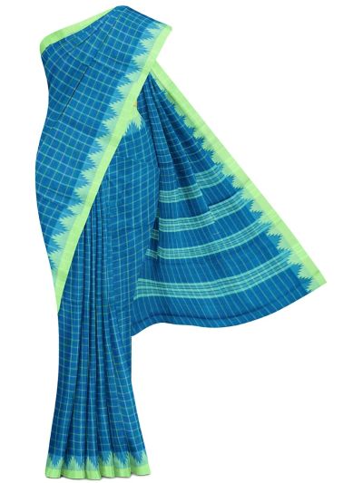 Gracecharm Elegant Cotton Fine Window Check Temple Border Saree - Without Blouse